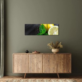 Obraz cytryn i mięty na stole (z zegarem) (90x30 cm)