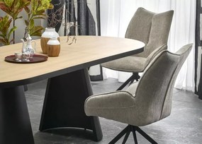 Nowoczesny rozkładany stół owalny Heksagon 180-230/100 cm z blatem MDF w kolorze dębu na czarnych metalowych nogach
