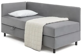 Szare tapicerowane łóżko jednoosobowe ze schowkiem i materacem 90x200 cm Avela – Bonami Selection