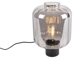 Designerska lampa stołowa czarna z dymionym szkłem - QaraDesignerski Oswietlenie wewnetrzne