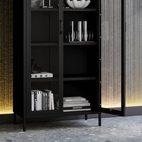 Witryna szklana do salonu metalowa czarna ANGELO Modern 800 x 1850 x 450 mm