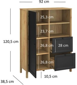 Komoda z Szufladami Drewniana do Salonu NORIA 92 cm Dąb craft złoty/czarny Loft