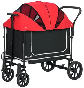 Składany Wózek dla Psów i Kotów PawHut do 30 kg, 110 x 65 x 102 cm, Czerwony