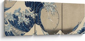 Obraz - Katsushika Hokusai, Under the Wave off Kanagawa, reprodukcje (z zegarem) (90x30 cm)