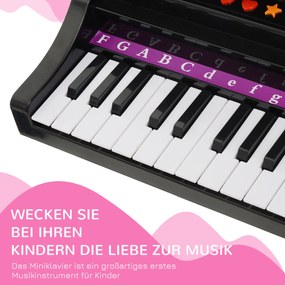 HOMCOM Pianino dla dzieci z taboretem Edukacyjny instrument muzyczny Różowy 48x39x69cm Zabawka muzyczna | Aosom PL