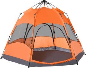 Namiot wodoodporny Campingowy 275x275 cm dla rodziny - Quick-Up, podwójna ściana, outdoor, z torbą i moskitierą Pomarańczowy Niebieski | Aosom PL