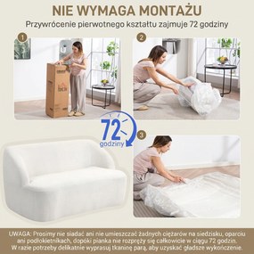 HOMCOM Sofa 2-osobowa, zaokrąglony design, kanapa z pokryciem fleece, do salonu, sypialni, biura, Kremowy