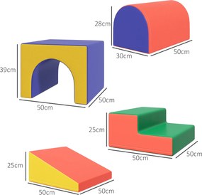 HOMCOM Zestaw 4 miękkich klocków do wspinaczki i zjeżdżania, pokrytych ekoskórą, dla dzieci w wieku 1-3 lat, Wielokolorowy
