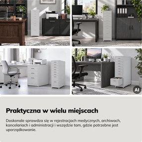 Szafka kartotekowa na kółkach, metalowa, 8 szuflad, na dokumenty, szara, 300x1100x600 mm: SARA V8