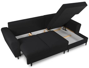 Czarny rozkładany narożnik ze schowkiem z materiału bouclé (prawostronny/z szezlongiem) Kyoto – Cosmopolitan Design
