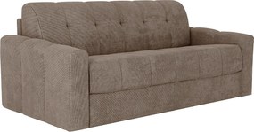 Kanapa 3-osobowa rozkładana z typu express , obita tkaniną teksturowaną w kolorze taupe - Powierzchnia spania na szerokich listwach 140 cm - Materac 22 cm z pamięcią kształtu - DARIELO