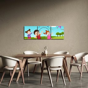 Obraz - Dzieci latają latawcem (z zegarem) (90x30 cm)