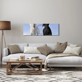 Obraz - Konie zimą (z zegarem) (90x30 cm)