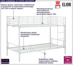 Białe metalowe łóżko piętrowe 90x200 cm - Evex