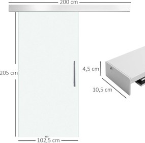 HOMCOM Drzwi Przesuwne Szklane do Pokoju Satynowane z Uchwytem Drążkowym 2050x1025mm | Aosom PL