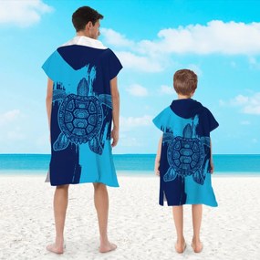 Zestaw rodzinny Ręczników plażowych INDIGO w formie poncza, 2 sztuki, niebieska.