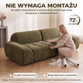 HOMCOM Sofa 3-osobowa, zaokrąglona i bezramowa, z przestronnym siedziskiem, grubo tapicerowana, bez montażu, Ciemnozielony | Aosom PL