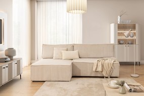 Narożnik Solvero Mini z funkcją spania lewostronny - jasny beż plusz Tilia 01