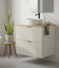 Ryflowana szafka pod umywalkę z blatem czarny + orzech K2-P96