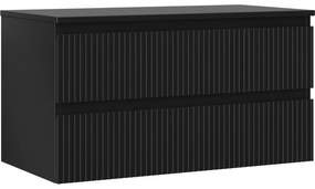 Mexen Rivel szafka łazienkowa podumywalkowa 90 cm z blatem, 2 szuflady, ryflowana , czarna mat - 91A20-09047-2-BFFC71