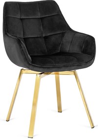 Krzesło Tapicerowane Obrotowe do Salonu MIA Czarne Welurowe Nowoczesne Glamour