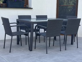Zestaw mebli stołowych z technorattanu (stół 150x90cm + 6 x krzesło) AVVICENTE czarny