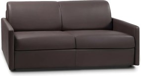 Kanapa 3-osobowa rozkładana typu express z brązowej ekoskóry z siedziskiem z pianki z pamięcią kształtu - Powierzchnia spania 140 cm - Materac 18 cm CALIFE