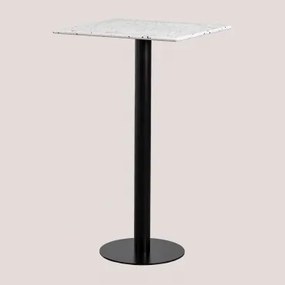 Kwadratowy Wysoki Stolik Barowy 60x60 Cm Z Lastryko Dolce Terrazzo W Kolorze Kości Słoniowej - Czarny - Sklum