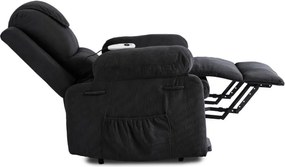 Fotel Masujący FENIX z Funkcją Wstawania Elektrycznie Rozkładany Czarny Nowoczesny
