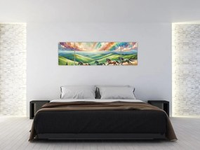 Obraz – Konie galopujące przez krajobraz (170x50 cm)