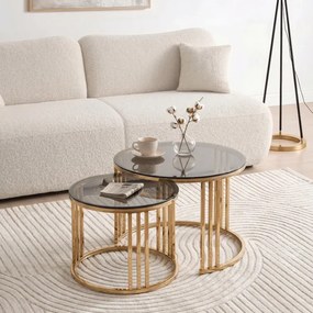Zestaw Stolików Kawowych TRITON 70 cm/50 cm Szary/Złoty Glamour
