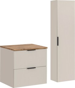 Zestaw łazienkowy Adel 77 kaszmir/dąb wotan - słupek i szafka umywalkowa 60 cm z blatem
