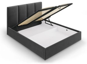 Ciemnoszare tapicerowane łóżko dwuosobowe ze schowkiem ze stelażem 180x200 cm Juniper – Mazzini Beds