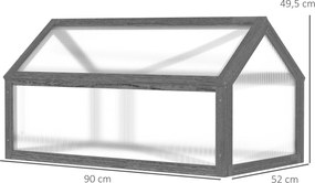 Outsunny Mini Szklarnia, Kompaktowy Domek dla Roślin z Drewna, Płyty Polikarbonatowe, Otwierany Dach, 90Dł x 52Szer x 49,5Wys cm, Szary