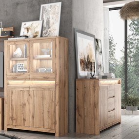 Komoda Dwudrzwiowa z Szufladami Drewniana SOLARE 153 cm Dąb wotan Klasyczna
