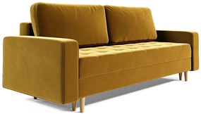 Musztardowa welurowa sofa rozkładana C5-T55