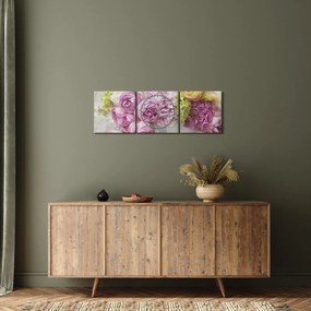 Obraz - Kwiaty na ścianie w pastelowych kolorach (z zegarem) (90x30 cm)