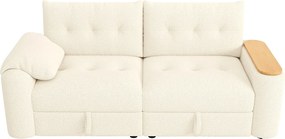 Nowoczesna sofa 2-osobowa - 207,5 x 80 x 87 cm - ze schowkiem + zagłówkiem + wbudowanym stolikiem bocznym - welur - beż