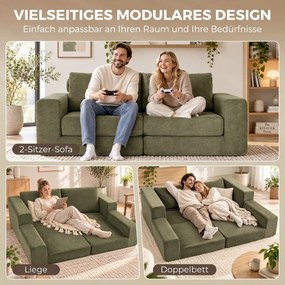 HOMCOM Sofa z funkcją spania 4-w-1 rozkładana składana poduszki 2-osobowa Zielona | Aosom PL
