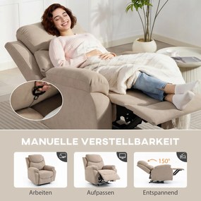 HOMCOM Ręczny fotel wypoczynkowy, nowoczesny fotel w wyglądzie lnu z grubą tapicerką, tapicerowane podłokietniki i podnóżek, beżowy | Aosom PL