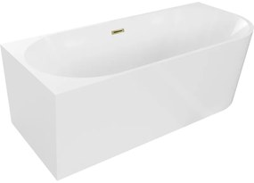Mexen Mia wanna wolnostojąca narożna lewa 150 x 75 cm, biała, przelew złoty - 52691507500L-50