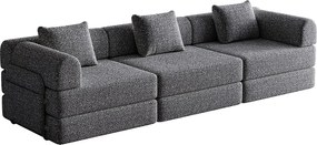Szara sofa 3-osobowa - Prosta sofa z miejscem do przechowywania i 3 metalowymi stelażami - szenil