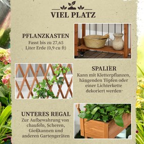 Outsunny Wysokie Łóżko Ogrodowe z Kratką do Pnączy Drewniana Doniczka z Półką na Kółkach do Balkonu | Aosom PL