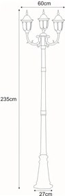 Czarna wysoka stojąca lampa ogrodowa potrójna - S318-Confucio