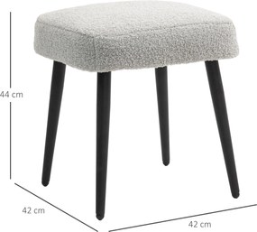 HOMCOM Stołek, Podnóżek, Siedzisko z Wypełnieniem, Wygląd Kaszmiru, Nogi Stalowe, 42 x 42 x 47 cm, Jasnoszary