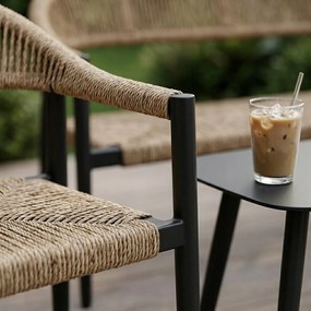 Zestaw mebli ogrodowych pleciony beżowy rama szara ławka, 2 krzesła, stolik