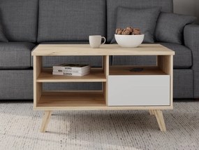 Stolik do salonu z półkami i szufladą Vankka 5218, kolor dąb/biały