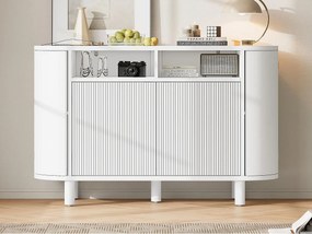 Nowoczesny kredens 120x38x77cm - z 4 drzwiami - z regulowanymi nogami - Biały