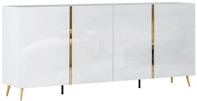 Kredens 4-drzwiowy - 200 cm - Błyszczący biały i Złoty - MARZIALO