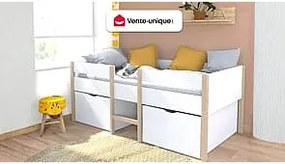 Podwyższone łóżko SISSY – 2 szuflady – 90 × 190 cm – kolor biały i dębowy